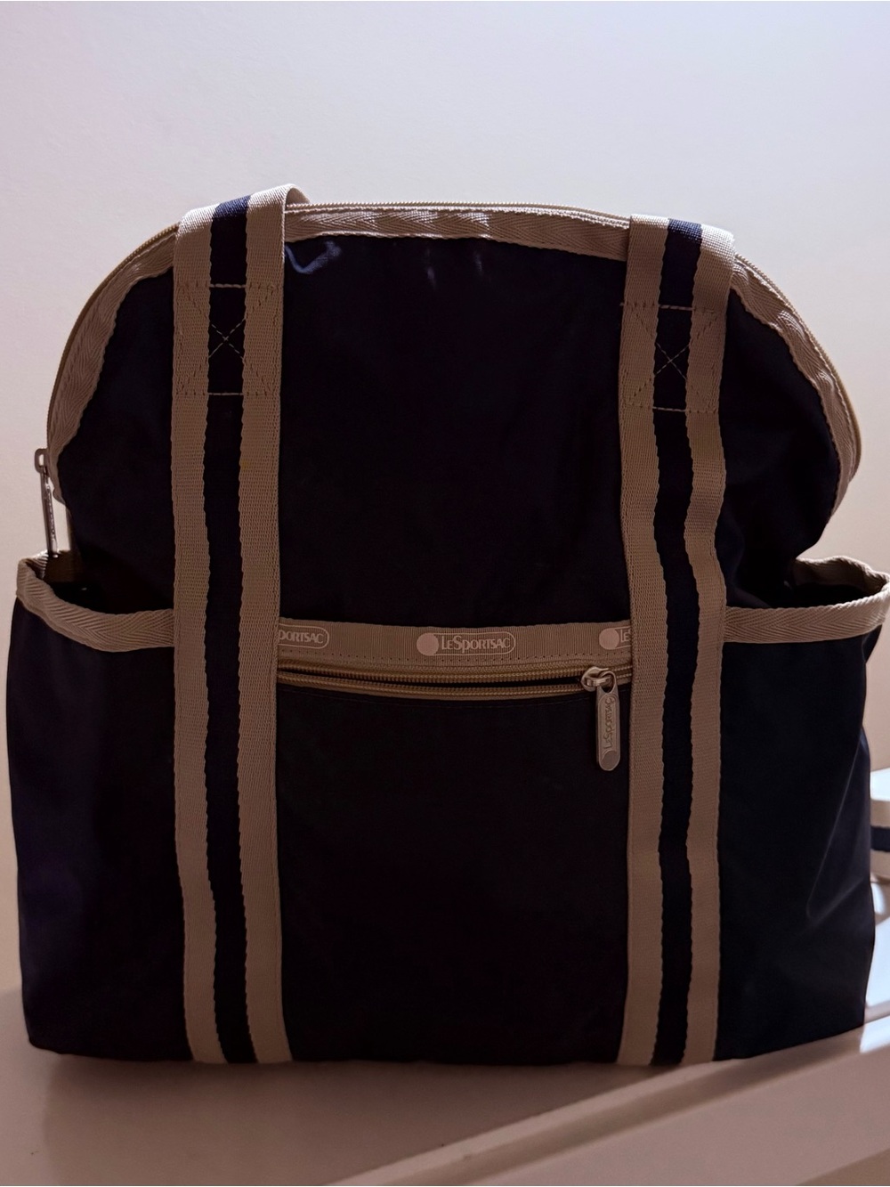 Lesportsac Navy and Cream Striped Duffel Bag